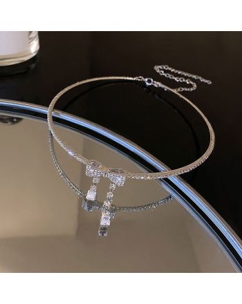 Classic Bow CZ Tassel Choker Necklace | HN2968