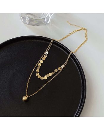 Simple Gold Disc Ball Layering Necklace | HN1282