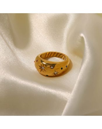 18K Gold Twist Dome Ring Star Thick Ring | JDR334