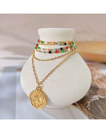 Gold Coin Flower Layered Chain Necklace | GX2310