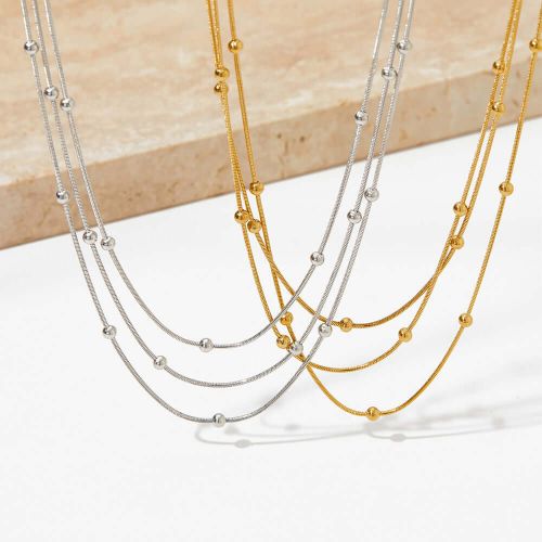 14K Gold Layering Herringbone Beads Chain Necklace | JDN6014