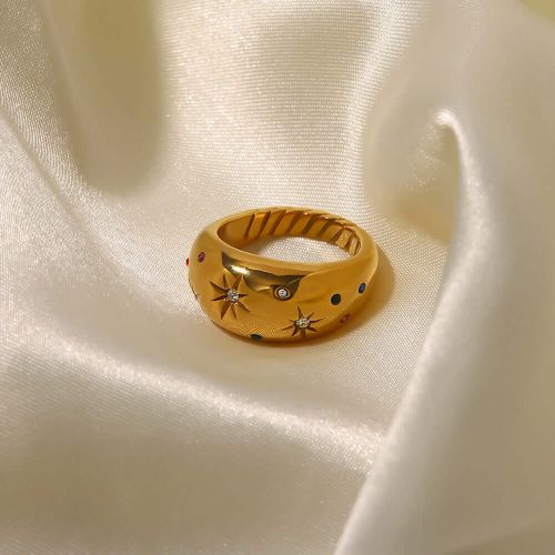 18K Gold Twist Dome Ring Star Thick Ring | JDR334