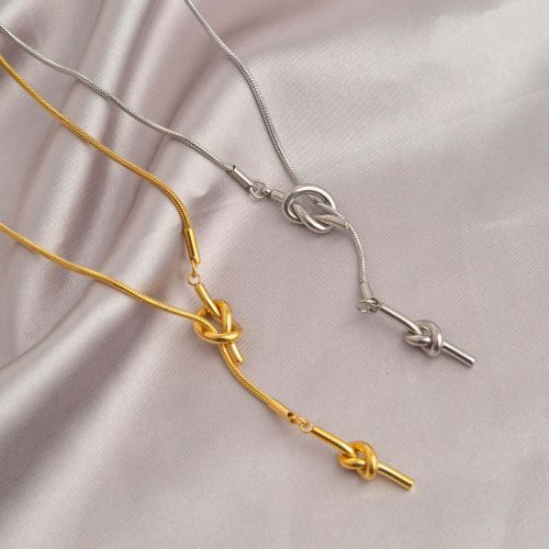 Simple Gold Knot Tassel Adjustable Lariat Y Necklace | M045